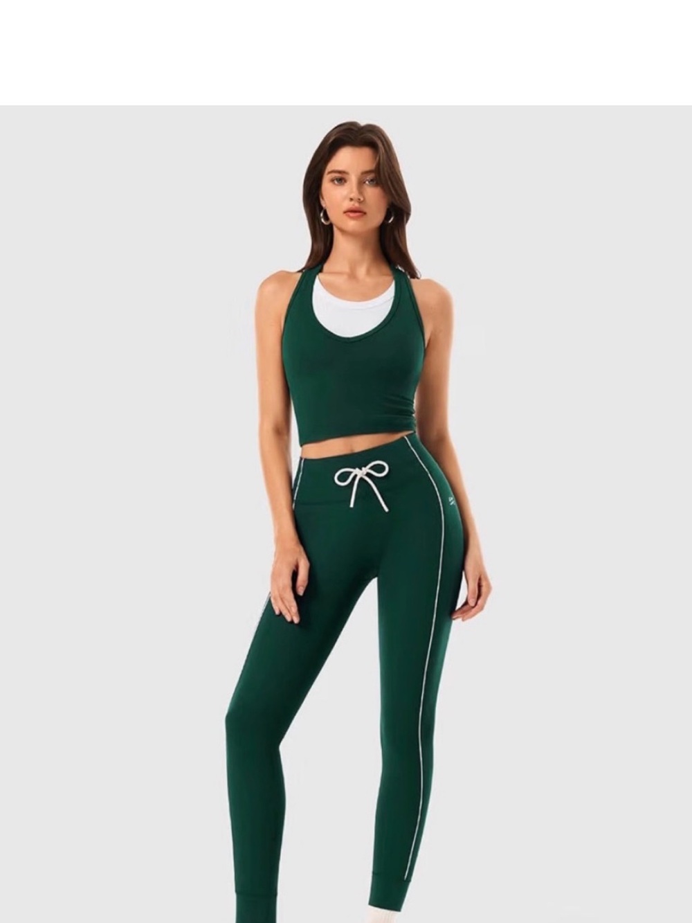 Vuori Deep Green High-Waist Leggings with White Trim